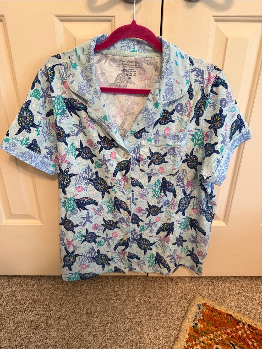 Vera Bradley Light BlueTurtle Dream Button Front Pajama Top